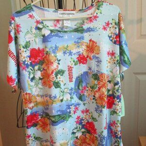 New NWT Cathy Daniels XL Hawaii Print Floral Stretch Top Blouse